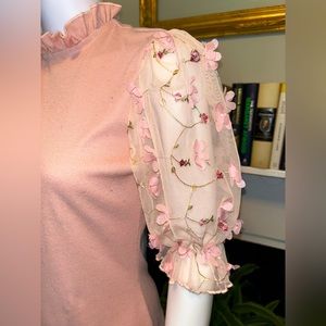 Pink High Neck Ribbed Petal Top